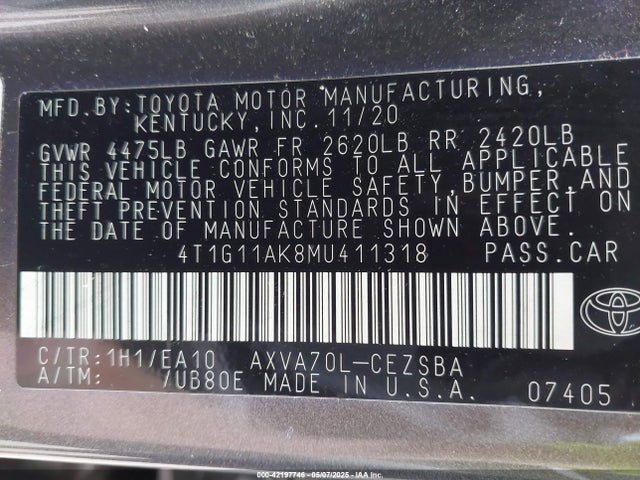 4T1G11AK8MU411318 Toyota CAMRY SE