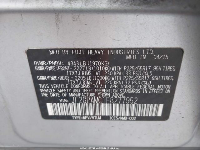 JF2GPAMC1F8277952 Subaru Xv Crosstrek 2.0i Limited