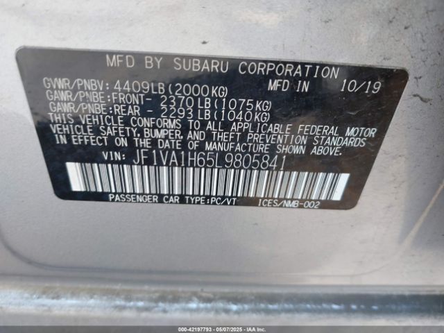 JF1VA1H65L9805841 Subaru Wrx Limited