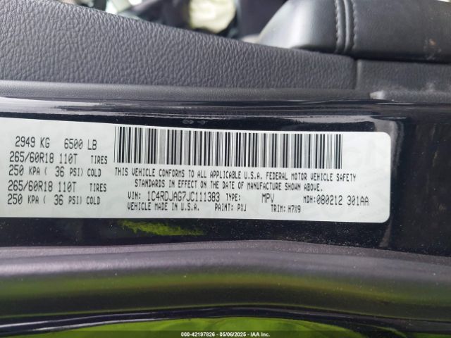 1C4RDJAG7JC111383 Dodge Durango Sxt Awd