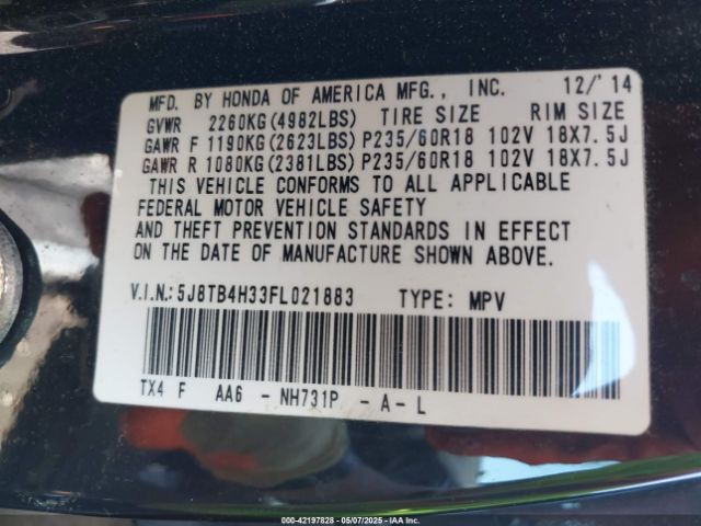 5J8TB4H33FL021883 Acura RDX