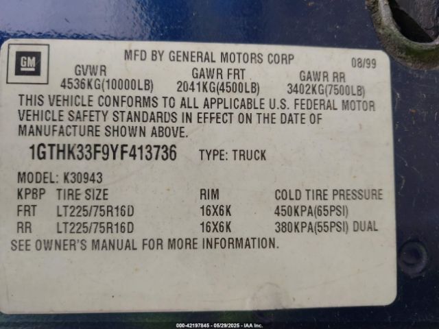 2000 GMC SIERRA 3500 1GTHK33F9YF413736 Photo 8
