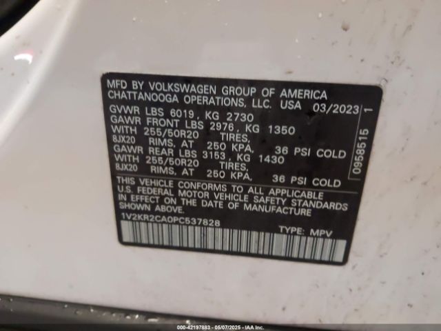 1V2KR2CA0PC537828 Volkswagen Atlas 3.6l V6 Se W/technology
