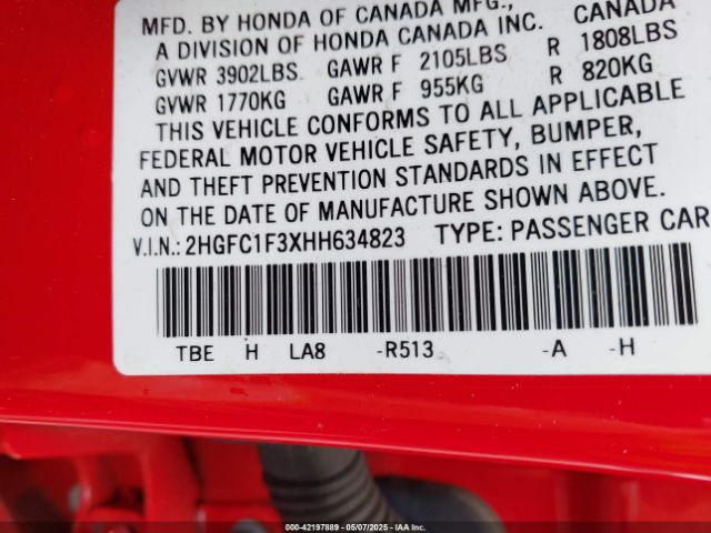 2HGFC1F3XHH634823 Honda Civic Ex-t