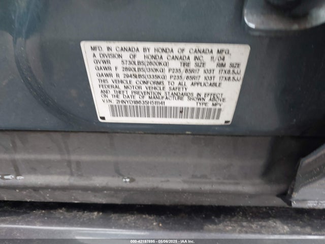 Aukcja sprzedaży 2005 Acura Mdx, vin: 2HNYD18635H511141, numer aukcji: 42197895