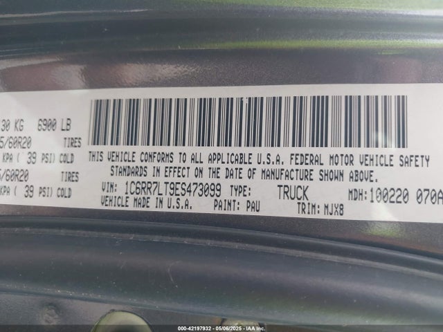 RAM 1500 Big Horn 2014 1C6RR7LT9ES473099 Image 9