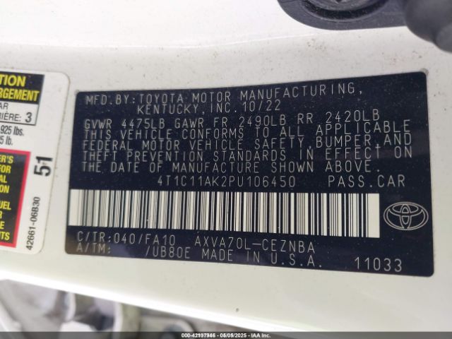 4T1C11AK2PU106450 Toyota CAMRY LE