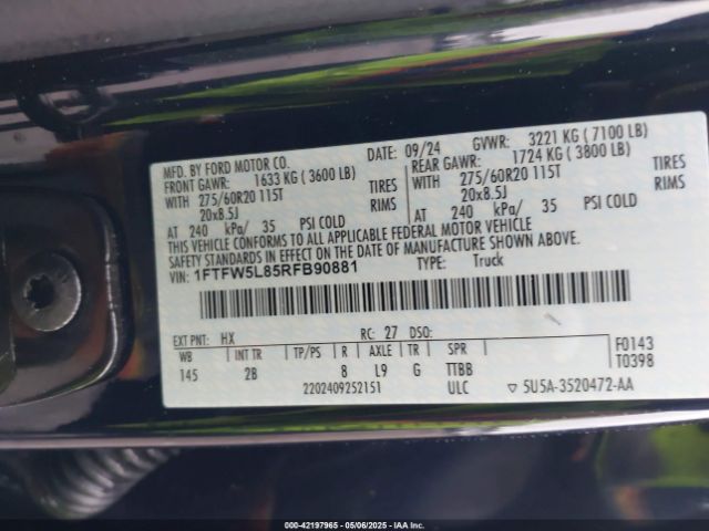 1FTFW5L85RFB90881 Ford F-150 Lariat