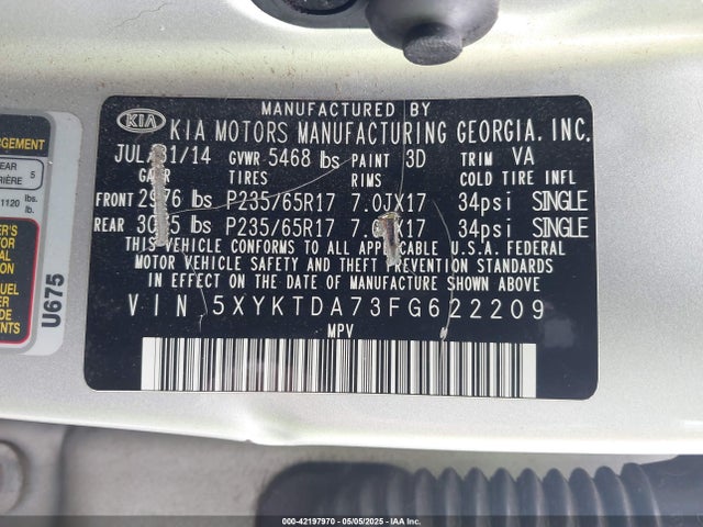 5XYKTDA73FG622209 KIA Sorento Lx V6
