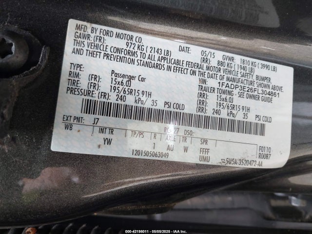 1FADP3E26FL304861 Ford FOCUS S