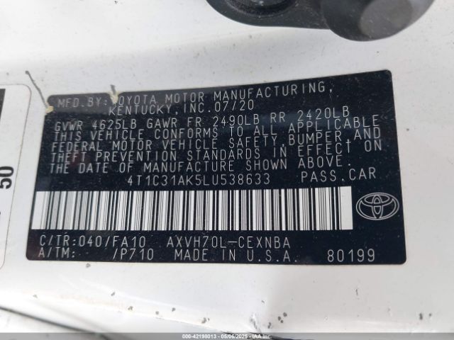 4T1C31AK5LU538633 Toyota Camry Le Hybrid