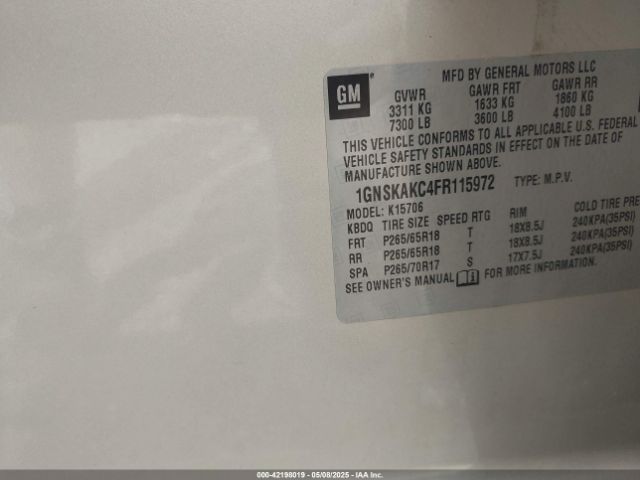 1GNSKAKC4FR115972 Chevrolet Tahoe Ls