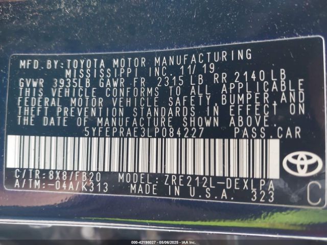 5YFEPRAE3LP084227 Toyota COROLLA LE
