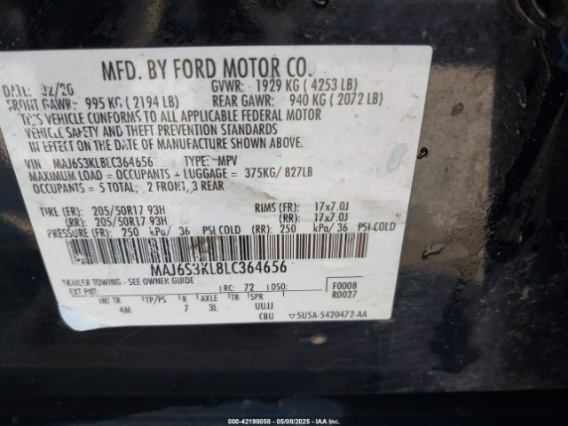 2020 FORD ECOSPORT MAJ6S3KL8LC364656 Photo 8