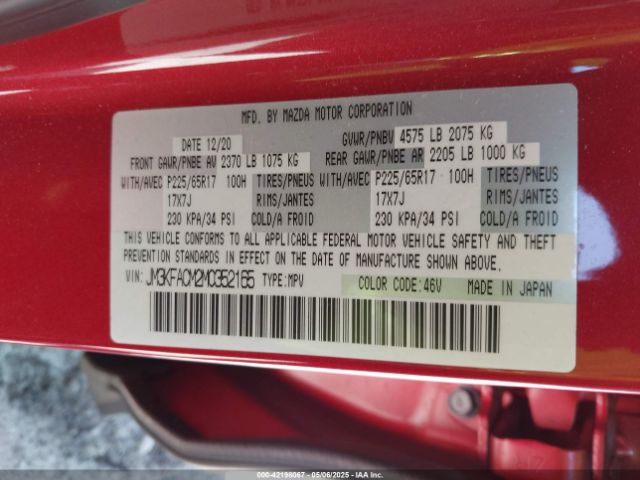 JM3KFACM2M0352165 Mazda Cx-5 Touring