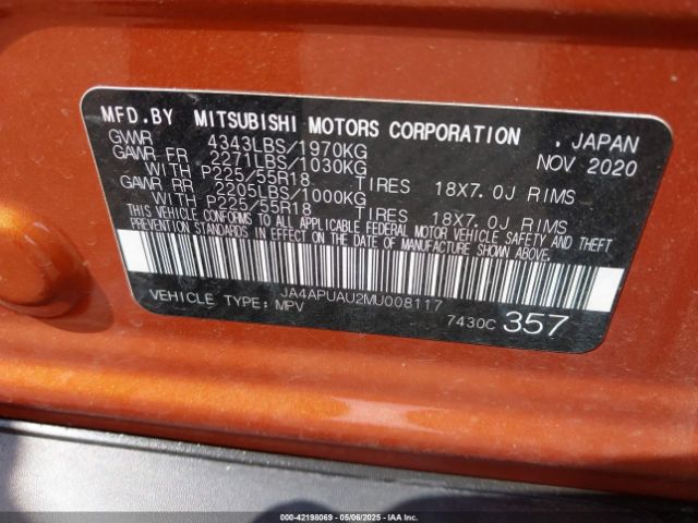2021 MITSUBISHI OUTLANDER SPORT JA4APUAU2MU008117 Photo 8