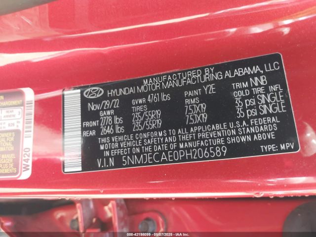 5NMJECAE0PH206589 Hyundai Tucson Limited