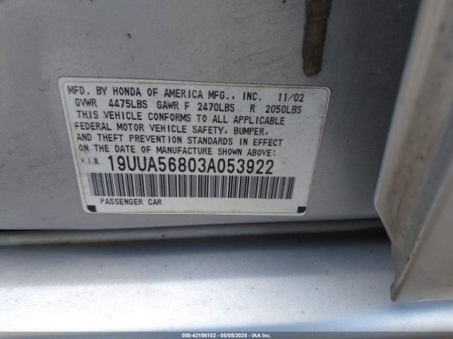 2003 ACURA TL 19UUA56803A053922 Photo 8