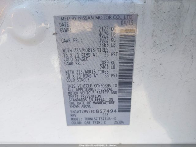 5N1AT2MV5FC857494 Nissan Rogue Sl