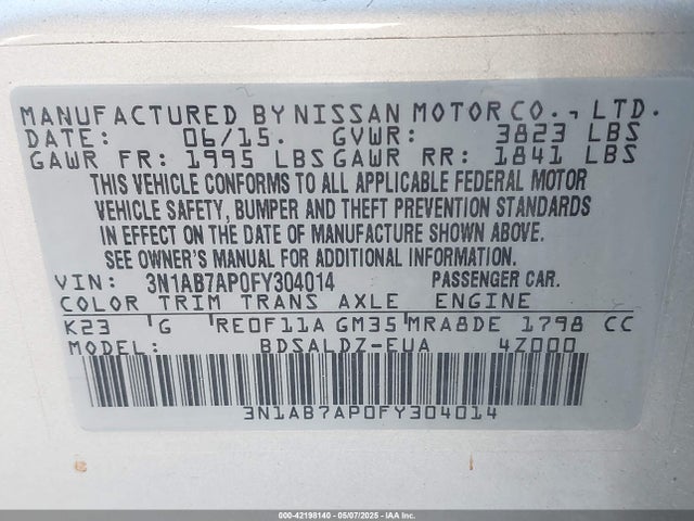 3N1AB7AP0FY304014 Nissan SENTRA SV