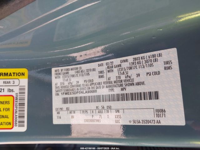 2022 FORD BRONCO 1FMEE5DP5NLA90680 Photo 8