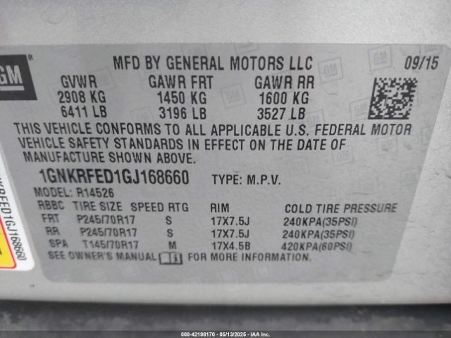 1GNKRFED1GJ168660 Chevrolet Traverse Ls
