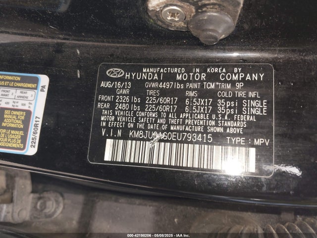 KM8JU3AG0EU793415 Hyundai gdi theta ii