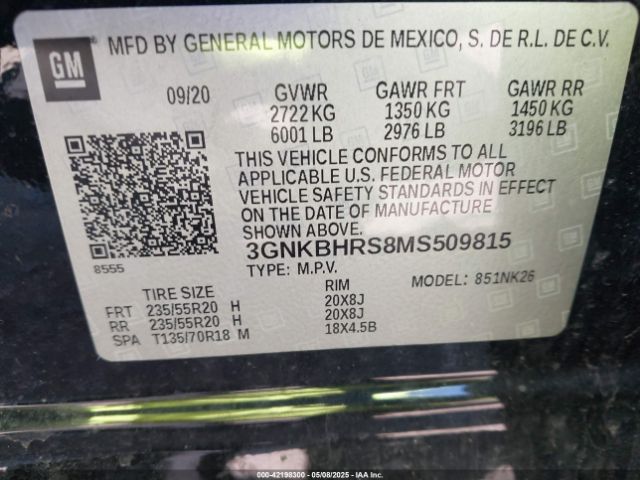 3GNKBHRS8MS509815 Chevrolet Blazer Awd 2lt