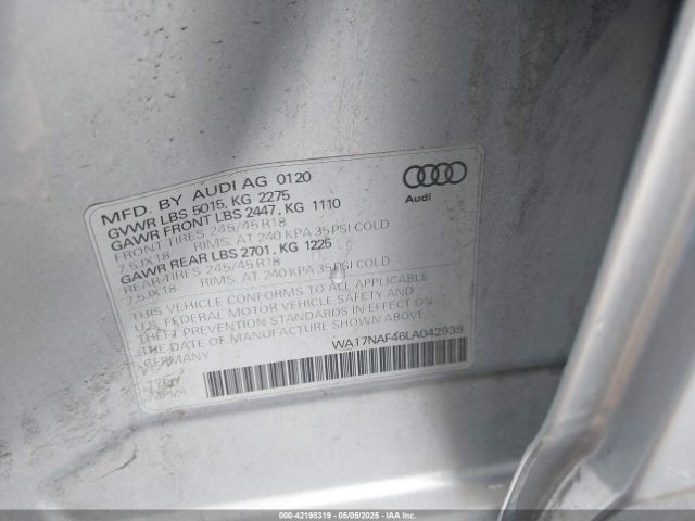 2020 AUDI A4 ALLROAD WA17NAF46LA042939 Photo 8