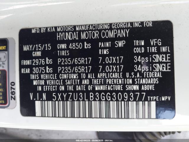 5XYZU3LB3GG309377 Hyundai Santa Fe Sport 2.4l