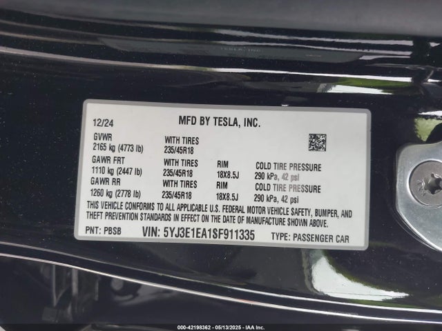 2025 TESLA MODEL 3 5YJ3E1EA1SF911335 Photo 8