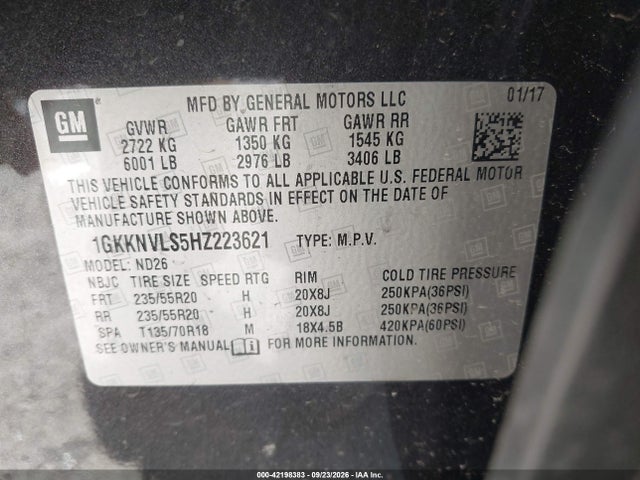 Aukcja sprzedaży 2017 Gmc Acadia Slt-1, vin: 1GKKNVLS5HZ223621, numer aukcji: 42198383