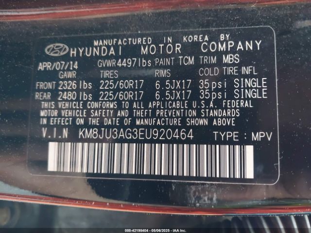 KM8JU3AG3EU920464 Hyundai TUCSON SE