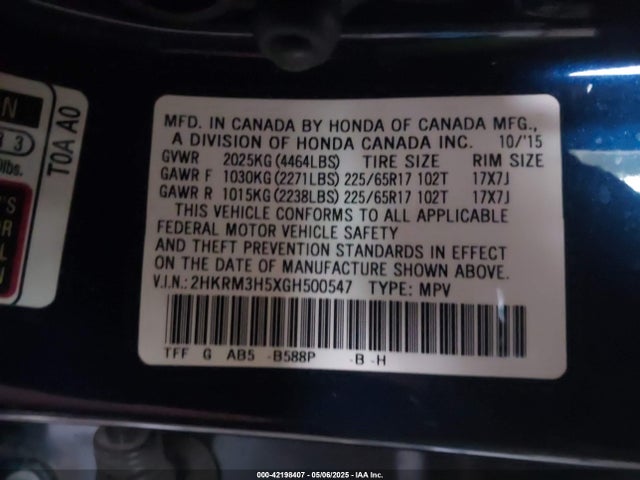 2HKRM3H5XGH500547 Honda CR-V EX