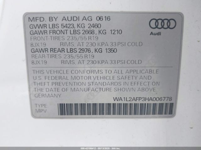 WA1L2AFP3HA006778 Audi Q5 2.0t Premium