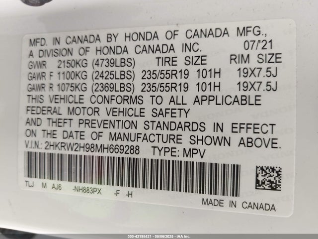 2HKRW2H98MH669288 Honda l15be