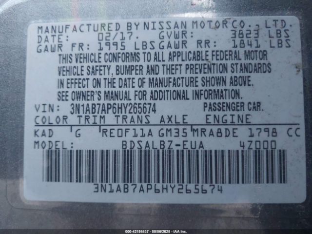 3N1AB7AP6HY265674 Nissan SENTRA S
