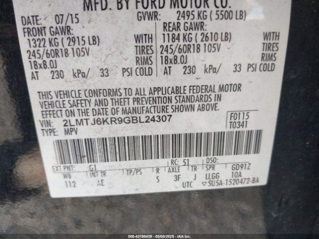 2LMTJ6KR9GBL24307 Lincoln Mkx Select