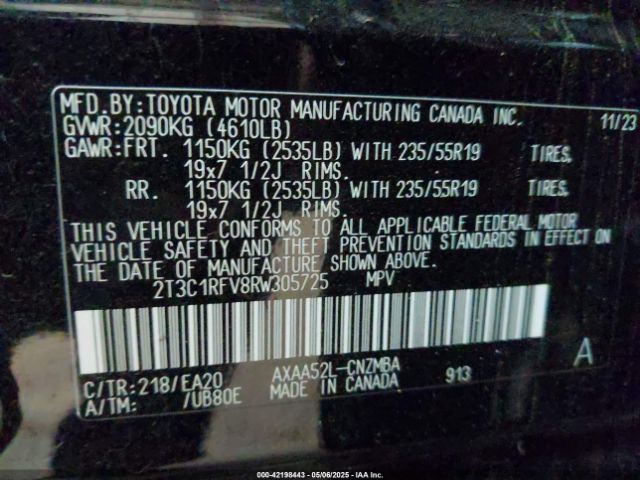 2T3C1RFV8RW305725 Toyota Rav4 Xle Premium
