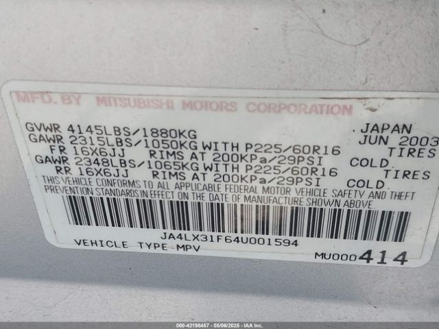 2004 MITSUBISHI OUTLANDER JA4LX31F64U001594 Photo 8