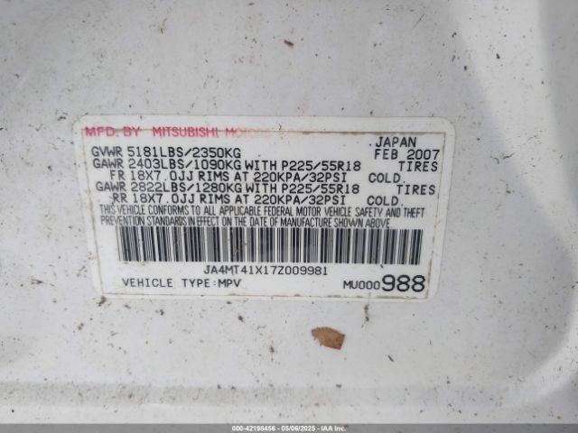 2007 MITSUBISHI OUTLANDER JA4MT41X17Z009981 Photo 8