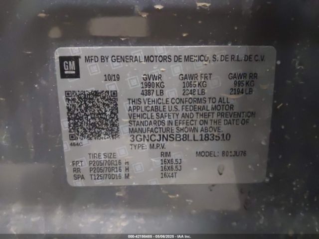 3GNCJNSB8LL183510 Chevrolet Trax Awd Ls