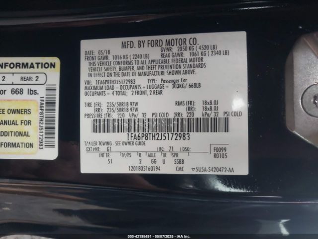 2018 FORD MUSTANG 1FA6P8TH2J5172983 Photo 8