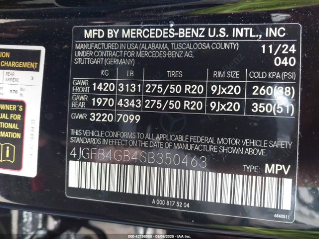 4JGFB4GB4SB350463 Mercedes-Benz Gle 450e 4matic
