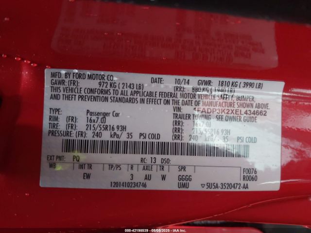 1FADP3K2XEL434662 Ford FOCUS SE