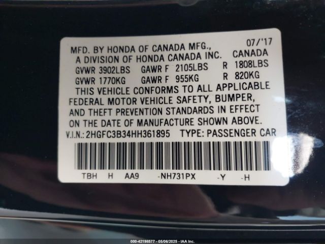 2HGFC3B34HH361895 Honda Civic Ex-t