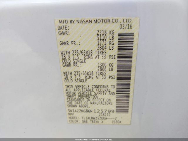 5N1AZ2MG8GN125799 Nissan MURANO SL