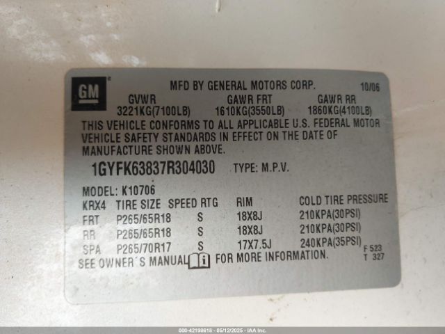 2007 CADILLAC ESCALADE 1GYFK63837R304030 Photo 8