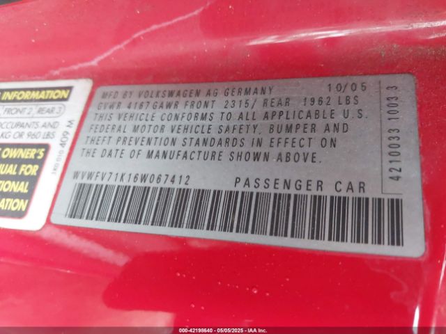 2006 VOLKSWAGEN GTI WVWFV71K16W067412 Photo 8