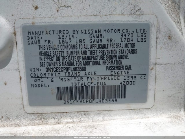 Nissan Versa Note S (sr) 2015 3N1CE2CP0FL403588 Image 9